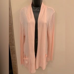 Liz Claiborne shawl, neck cardigan. Peach in color. Size XL.